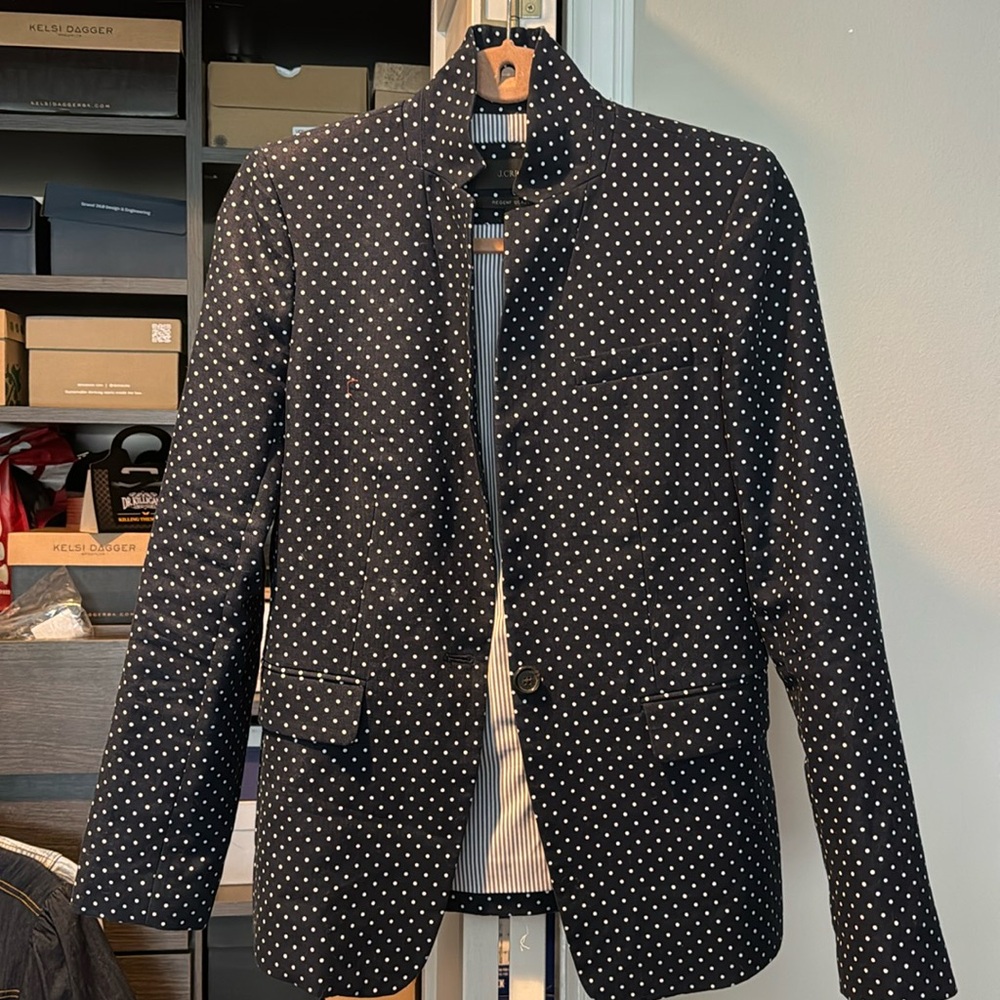 JCrew Regent Blazer in navy with white polka dots. Perfect condition. Size 2